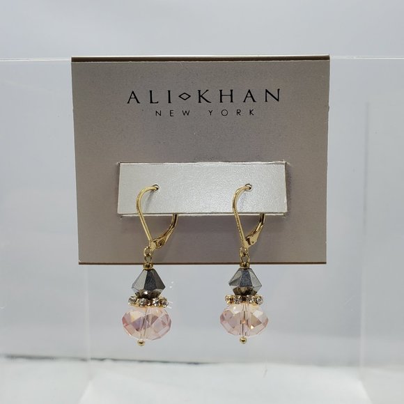 ALI KHAN  imperial mauve gold french wire with rhinestone spacer earring - Picture 1 of 6